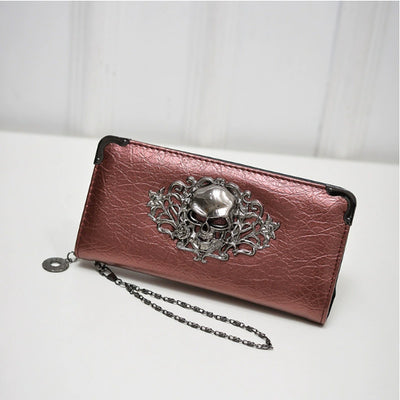 Billetera Larga para Mujer con Diseño Calavera y Flores - Cartera de Cuero PU con Cierre de Cremallera - Image 9