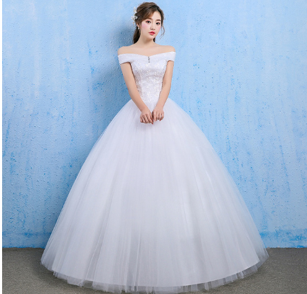 Vestido de Novia Coreano Hombro Descubierto con Cola