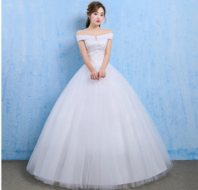 Vestido de Novia Coreano Hombro Descubierto con Cola - Image 2