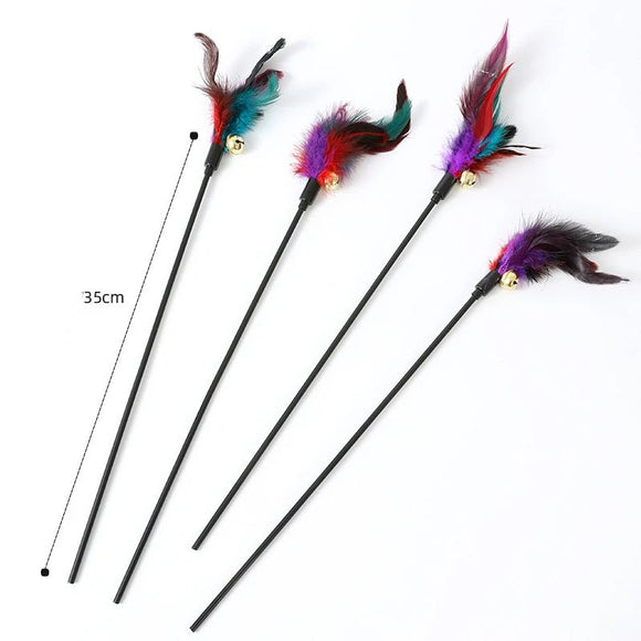 Juguete Interactivo para Gatos con Plumas de Colores y Campanas