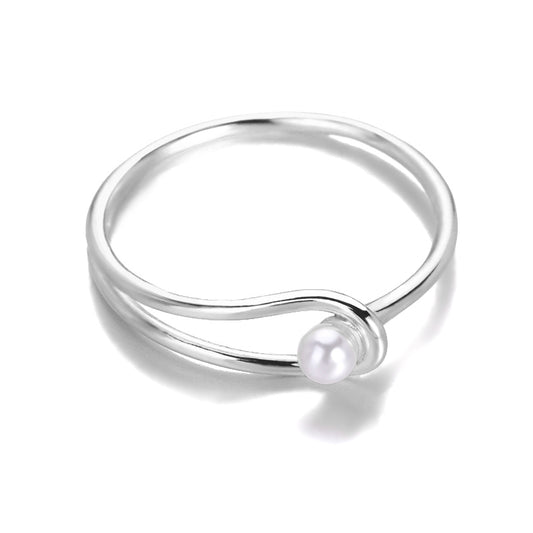 Anillo de Perla con Diseño Geométrico Minimalista para Mujer