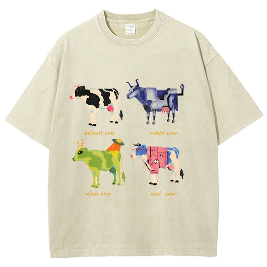 Playera Retro de Algodón con Estampado Divertido de Vaca para Hombre - Image 28