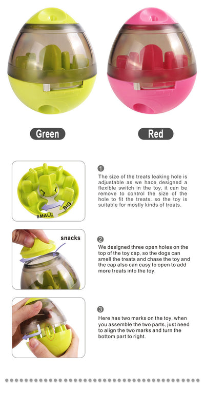 Pink and clear egg-shaped pet food dispenser with internal baffles, designed for slow feeding. - Image 14