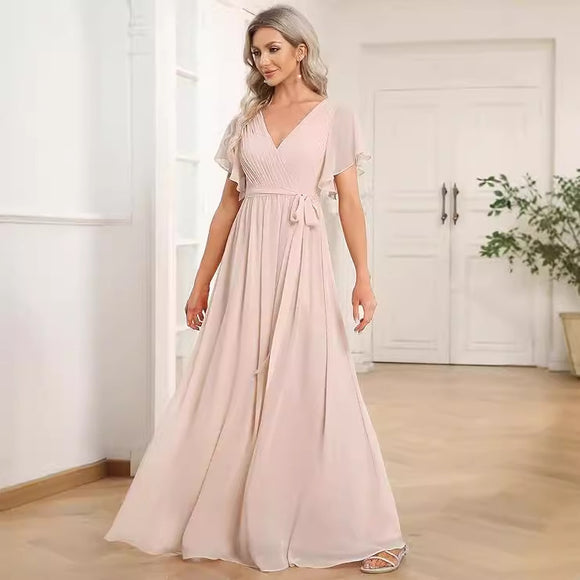 Vestido de Noche Mesh Unicolor Elegante