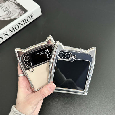 Funda Plegable para Teléfono con Orejas de Gato y Acabado Electrochapado Transparente - Image 3