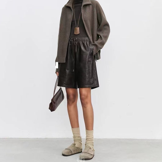 Shorts de Cuero con Cintura Elástica - Casual Versátil para Mujer - Image 9