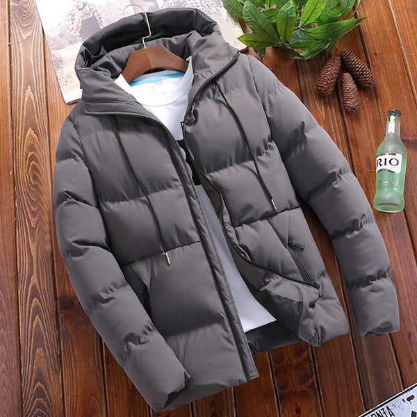 Abrigo Acolchado con Capucha para Hombre - Colores Sólidos