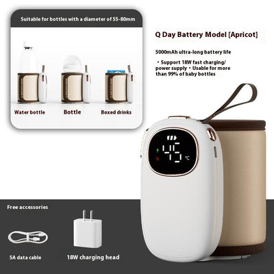 White portable bottle warmer with rose gold accents, digital display showing 45°C, and beige insulated sleeve. - Image 2
