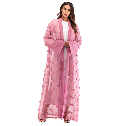 Cardigan Bata de Encaje Floral 3D con Cierre de Cordones y Mangas Largas - Image 6