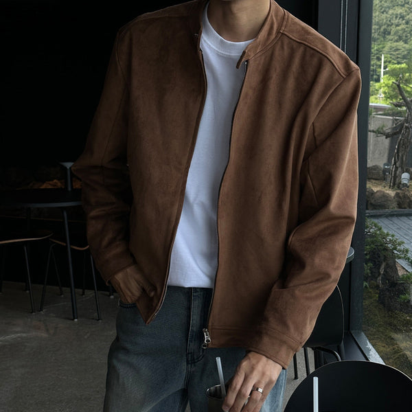 Chaqueta Café con Cuello de Pie