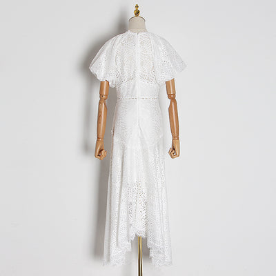 Vestido Elegante con Mangas Farol - Corto Adelante, Largo Atrás - Image 5