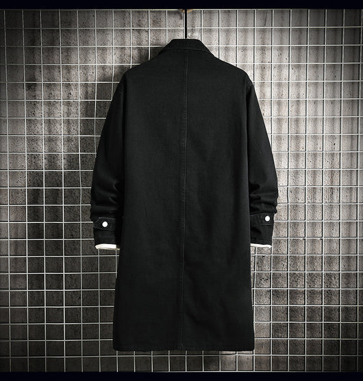 Abrigo Tipo Trench Denim Hombre Largo Casual Suelto - Image 12