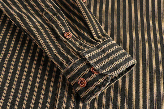 Camisa Manga Larga Hombre Rayas Retro Algodón Tejido Lavado Comfort Casual - Image 10