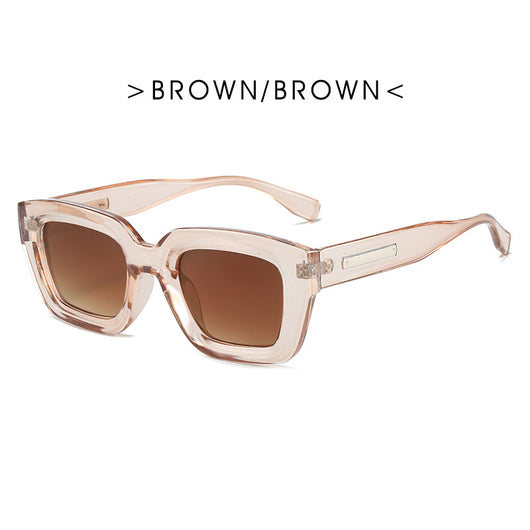 Square fashionable anti-ultraviolet sunglasses with a translucent brown frame and dark brown lenses. - Image 6