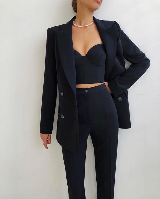 Blazer Ejecutivo para Mujer con Solapas de Pico y Doble Botonadura - Image 3
