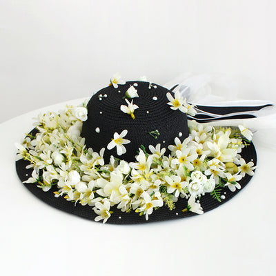Sombrero de Paja Artesanal con Ala Ancha y Flores para Mujer - Image 29