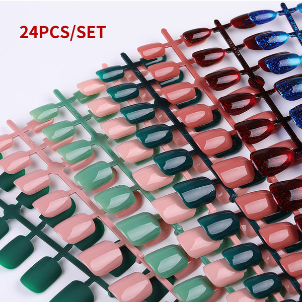 Uñas Postizas Adhesivas de Colores Sólidos - Set de 24 Piezas