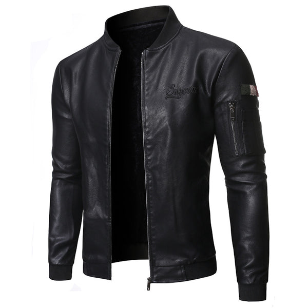 Chaqueta de Cuero Lavado para Hombre con Cuello Tipo Smoking