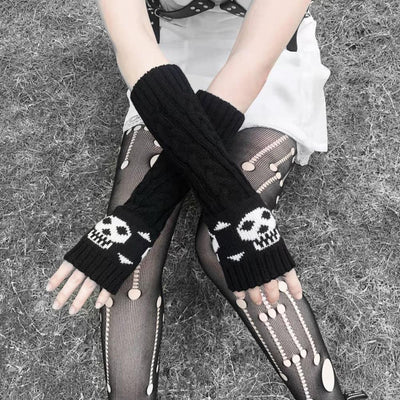 Guantes Tejidos Calavera Mitad de Dedo - Abrigo Medio - Image 2