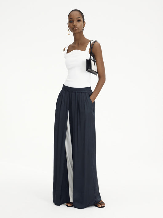 Pantalones Anchos de Pierna Suelta para Mujer - Diseño Combinado en Seda Casual - Image 7