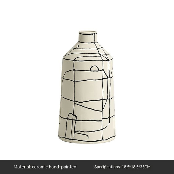 Jarrón de Cerámica Minimalista Italiano con Líneas Pintadas a Mano - Image 5