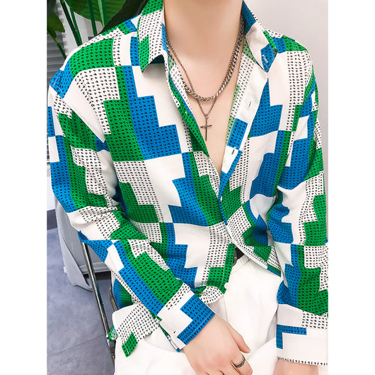 Camisa Manga Larga Estampada con Contraste de Colores para Hombre - Image 4