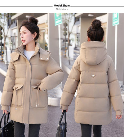 Abrigo de Invierno Coreano para Mujer - Algodón Grueso Largo - Image 14