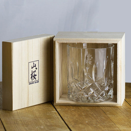 Vaso de Whiskey de Cristal Japonés Estilo Minimalista con Caja de Madera