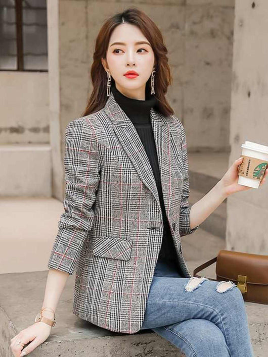 Blazer Cuadriculado Mujer con Cintura Ajustada - Image 6