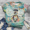 Playera Casual Estampado de Abejas Cuello Redondo Manga Corta Suelta para Mujer