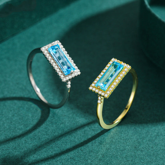 Anillo de Plata 925 con Aguamarina y Circón - Diseño Elegante