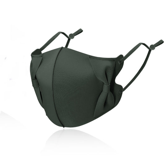 Light blue ice silk face mask with decorative bows on the sides and adjustable ear loops, shown on a white background. - Image 7