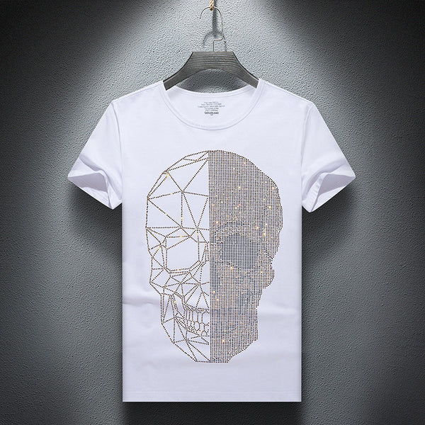 Camiseta Manga Corta Diamante para Hombre Estilo Europeo y Americano