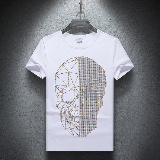 Camiseta Manga Corta Diamante para Hombre Estilo Europeo y Americano