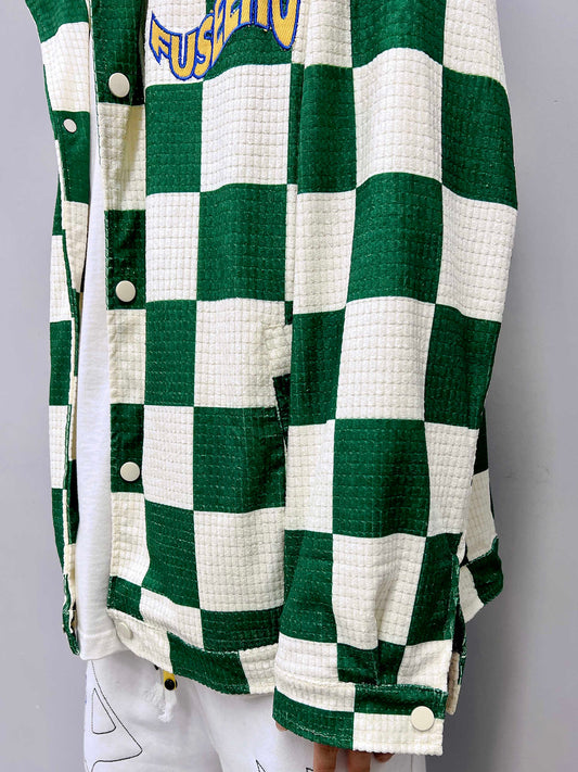Saco a Cuadros Retro con Contraste de Color Verde para Hombre - Image 2