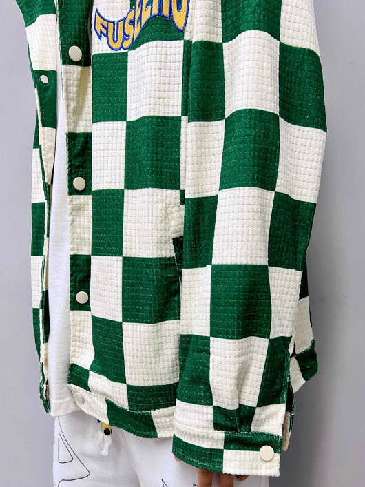 Saco a Cuadros Retro con Contraste de Color Verde para Hombre - Image 2