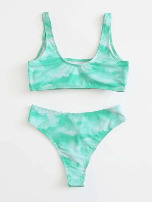 Bikini Deportivo Tie-Dye con Escote en V y Corte Lateral - Image 10