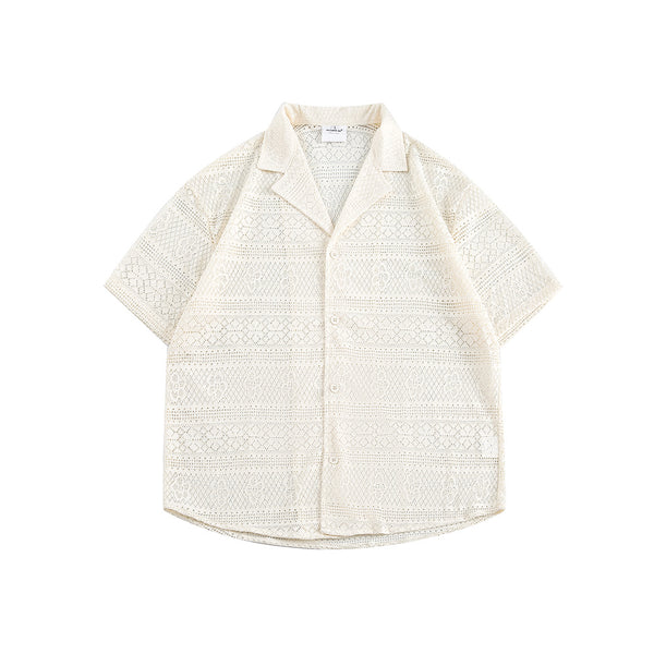 Camisa Cubana Pareja Hueca Cuello Abierto Manga Corta