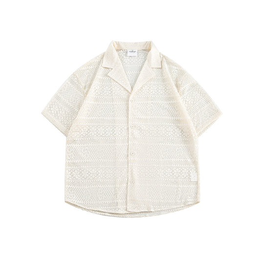 Camisa Cubana Pareja Hueca Cuello Abierto Manga Corta