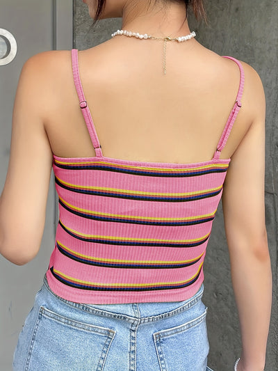 Blusa Retro Ajustada con Rayas Contrastantes y Tirantes Delgados - Image 14