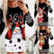 Vestido Navideño Cuello Redondo Manga Larga con Estampado Festivo