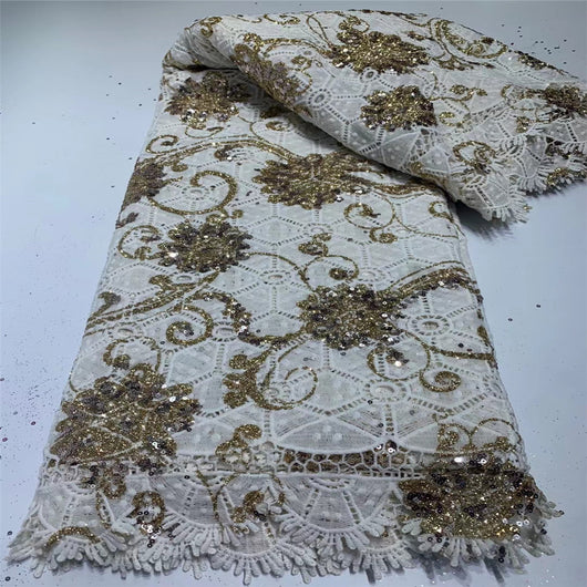 Tela de Encaje Bordado Soluble en Agua con Lentejuelas para Vestidos de Novia y Fiesta