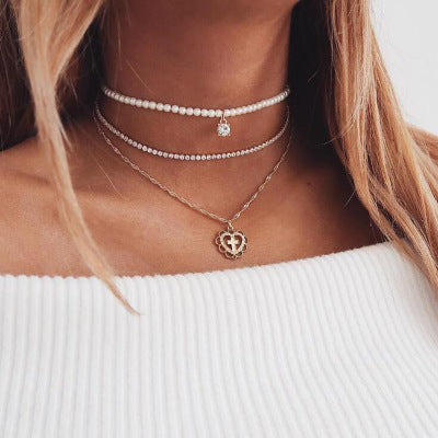 Collar Novia Perlas con Strass Multicapas para Clavícula