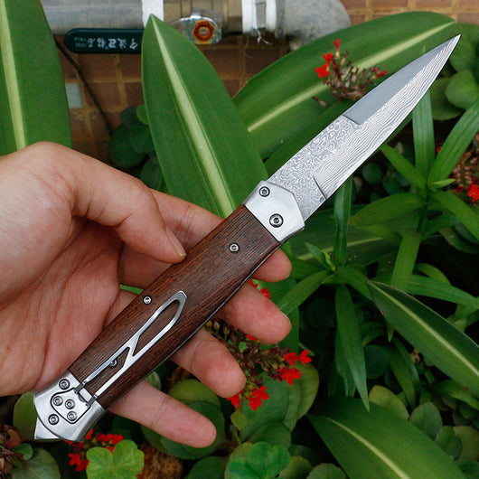 Cuchillo Plegable de Caza VG10 Damasco Artesanal con Mango de Wengué - EDC Premium - Image 4