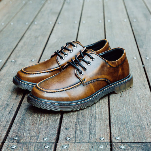 Zapatos Casuales de Cuero Británico con Detalle Artesanal - Estilo Low Top
