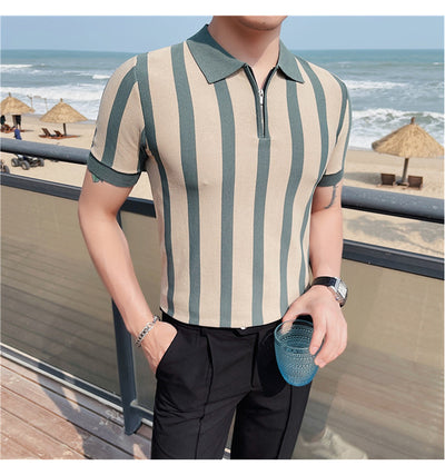 Suéter a Rayas con Cuello Solapa - Camiseta Casual Stretch Británica - Image 7