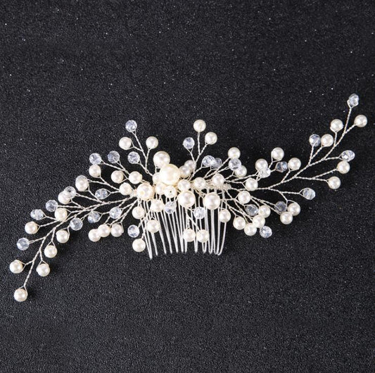 Peineta de Cristal Blanco Perla para Eventos - Image 2