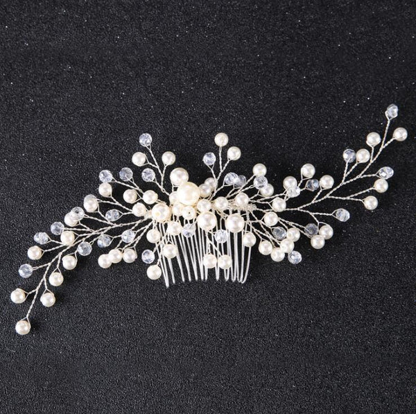 Peineta de Cristal Blanco Perla para Eventos