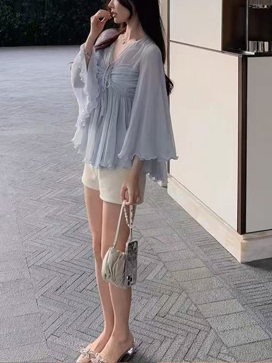Blusa Chiffon Elegante con Mangas Volantes Mesh de Alta Calidad - Image 10