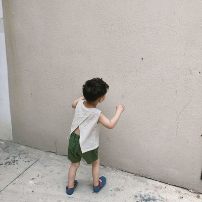 Chaleco Infantil Coreano Verano Algodón y Lino Rayas Verticales Abertura Trasera - Image 13